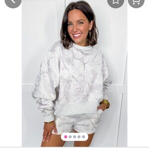 Trendy White Camo Sweatshirt & Shorts Set from Jules & James Boutique